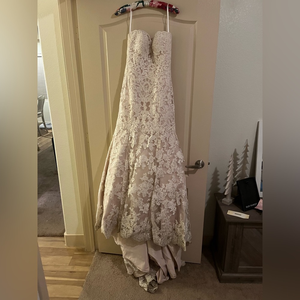 Wedding dress. Blush with lace overlay. Size 4 fits like 2. Needs dry cleaning